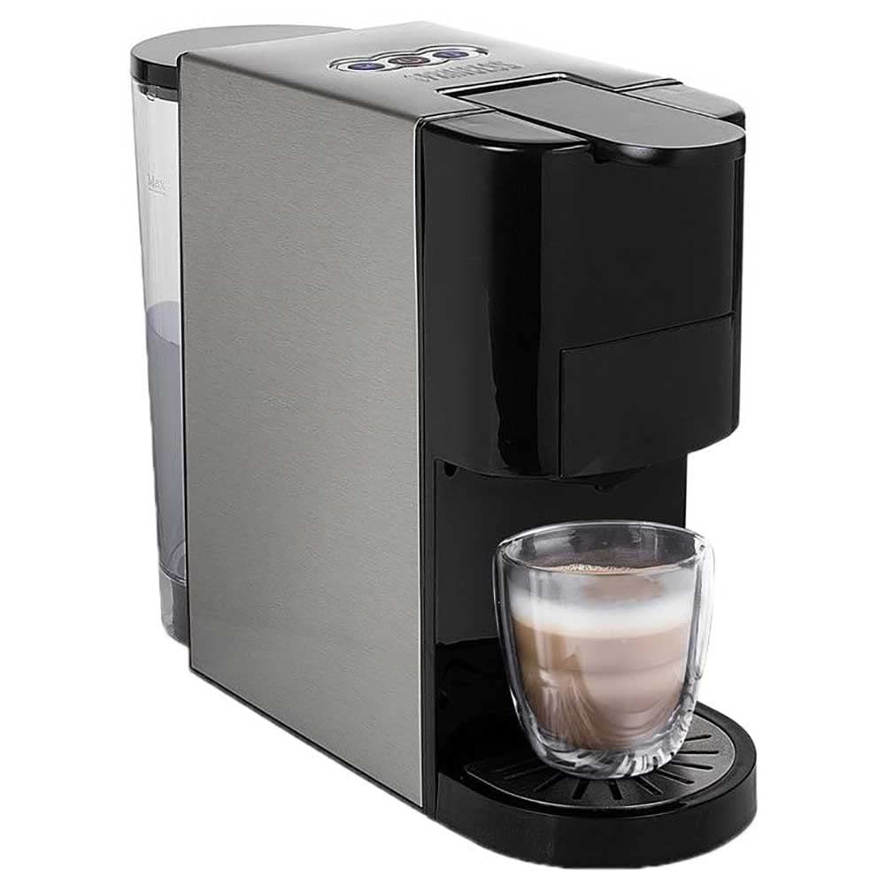 Machine à café multi-capsules 4 en 1 – Capsules, dosettes, café moulu – 800 ml – 1450 W – Noir et argent | Elevira