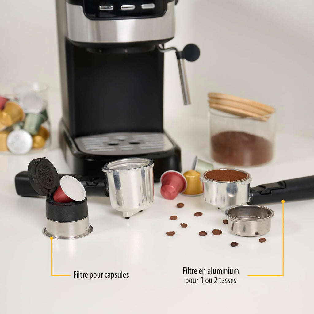 Machine à Espresso 2 tasses à la fois | 20 bars | 1100 W | Elevira