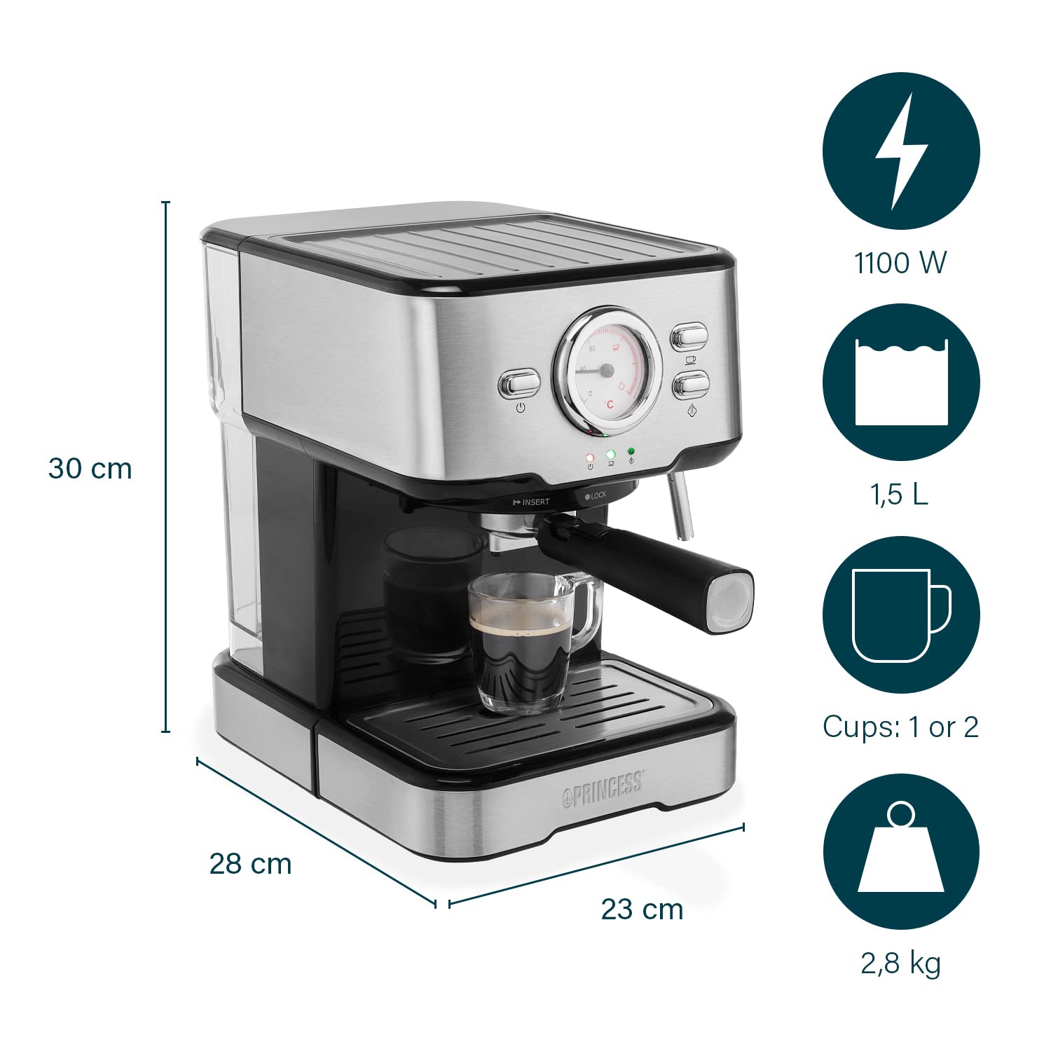Machine à expressos 249412 - 1,5L - 20 bars | Elevira