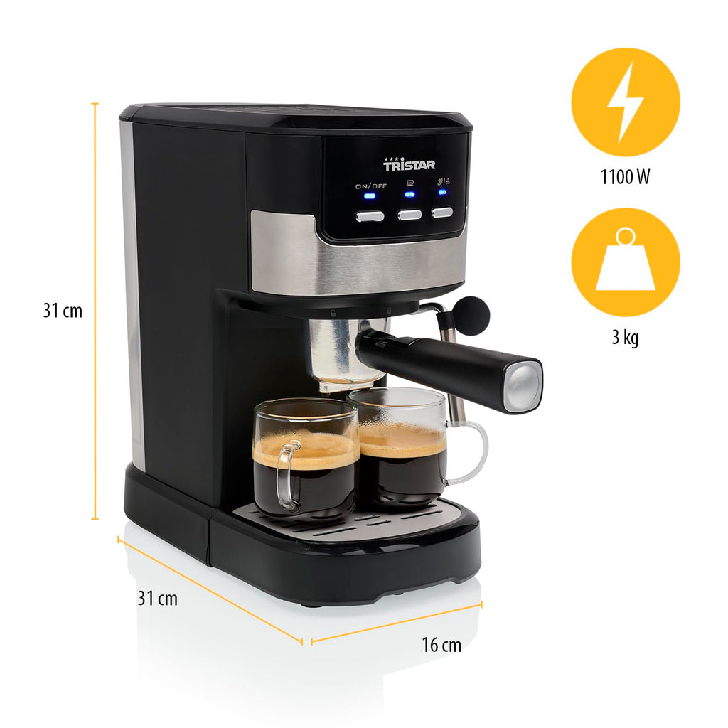 Machine à Espresso 2 tasses à la fois | 20 bars | 1100 W | Elevira