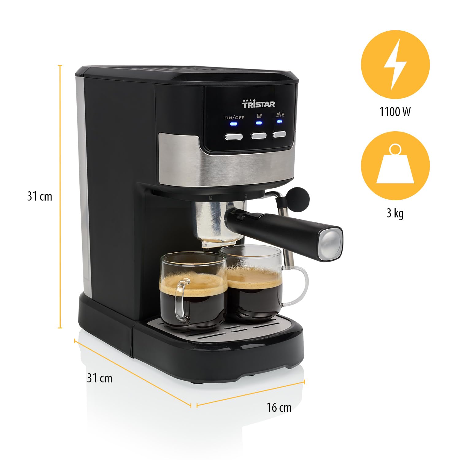 Machine à Espresso 2 tasses à la fois | 20 bars | 1100 W | Elevira