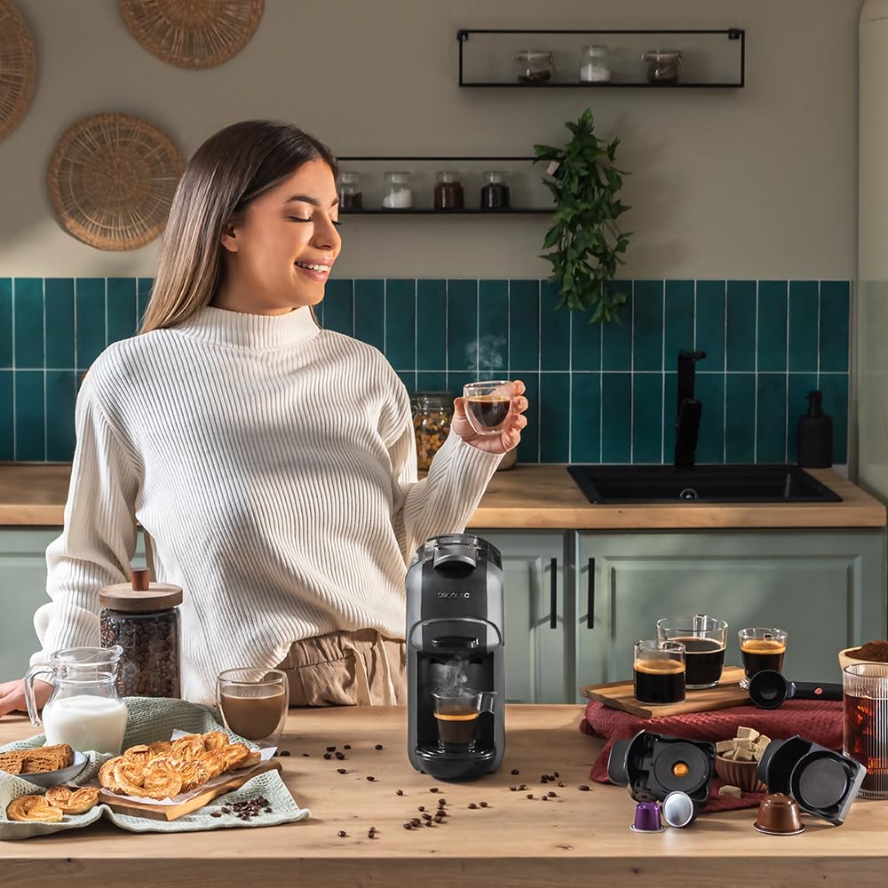Cafetière espresso très compacte 3 en 1, machines à café à capsules Noir | Elevira