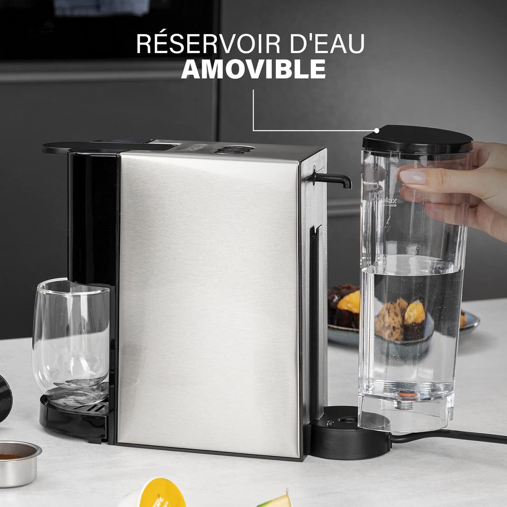Machine à café multi-capsules 4 en 1 – Capsules, dosettes, café moulu – 800 ml – 1450 W – Noir et argent | Elevira