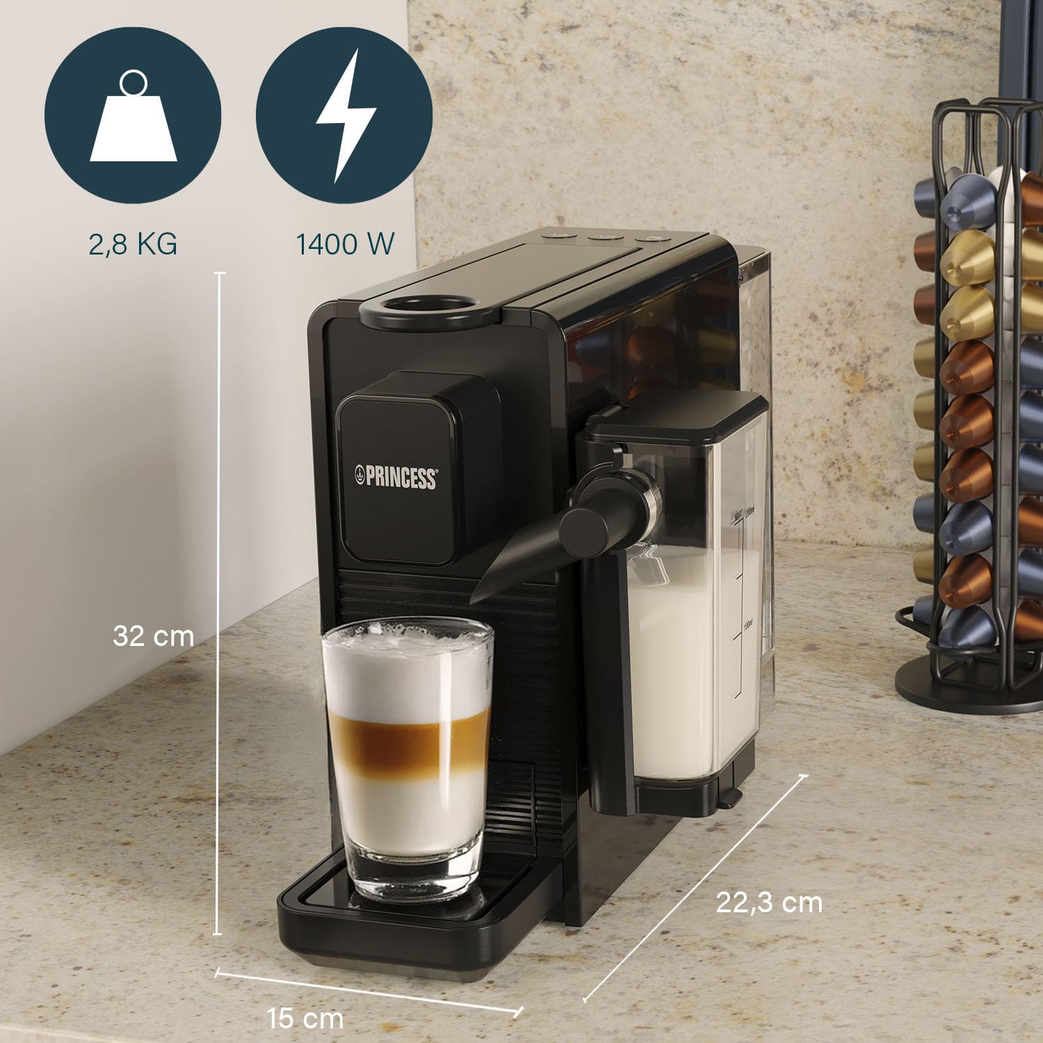 Machine à Café à Capsules and Latte Pro, Lait Automatique, 20 Bars | Elevira