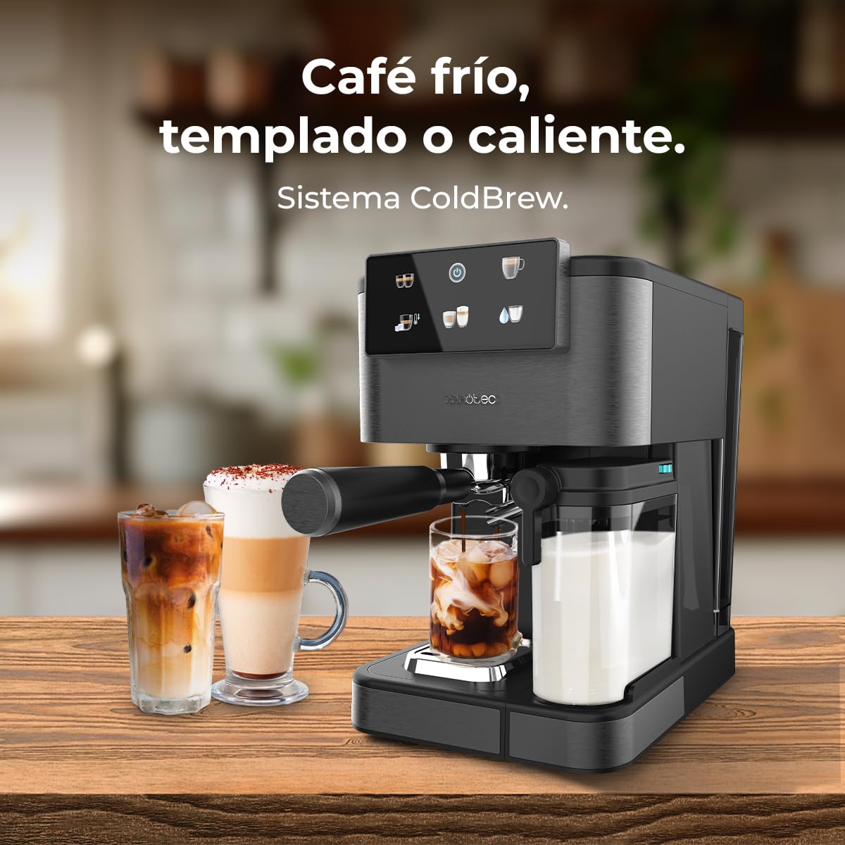 Cafetière Express Semi-automatique Power Espresso ColdBrew Latte Oscuro. 1350W, 20 Bars | Elevira