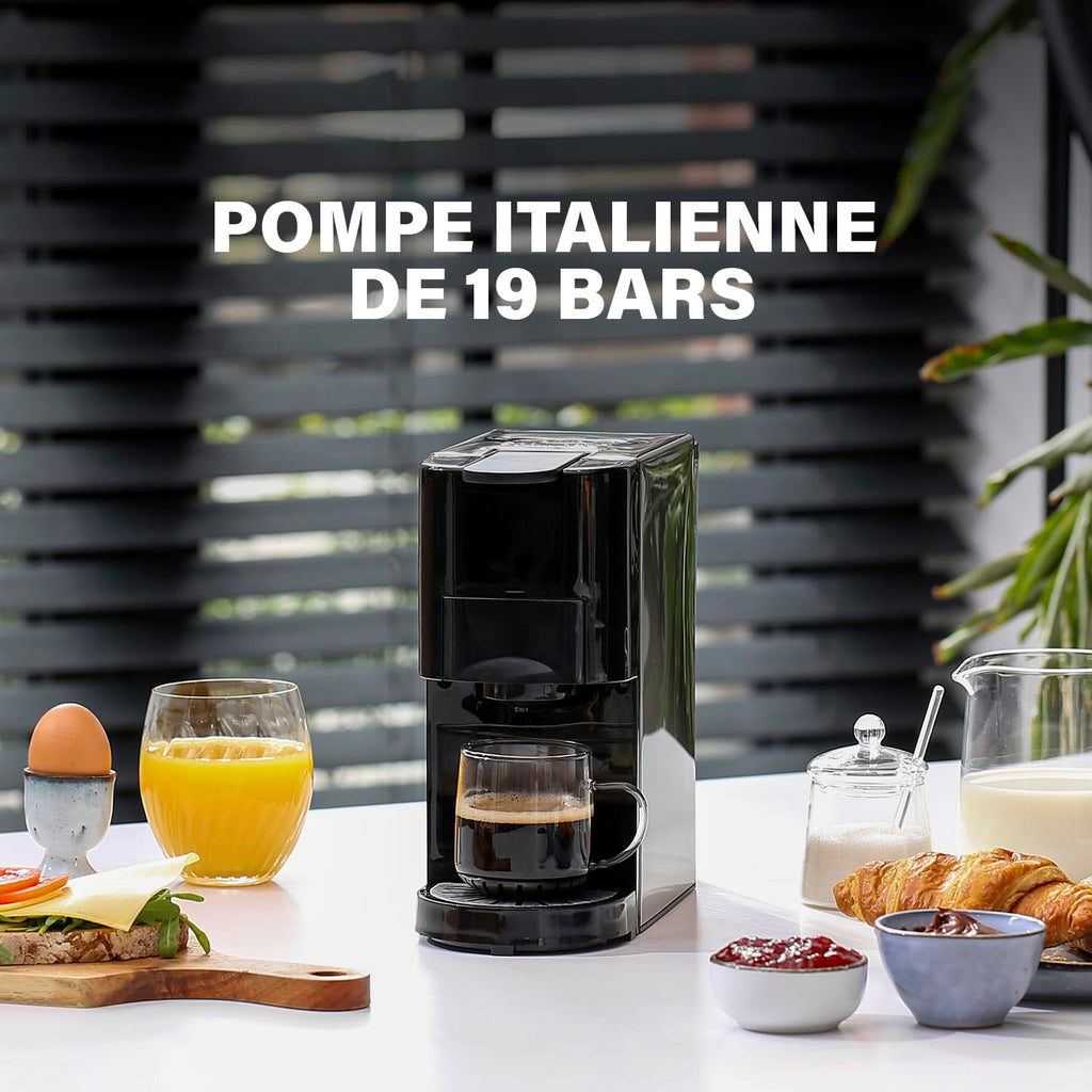 Machine à café multi-capsules 4 en 1 – Capsules, dosettes, café moulu – 800 ml – 1450 W – Noir et argent | Elevira
