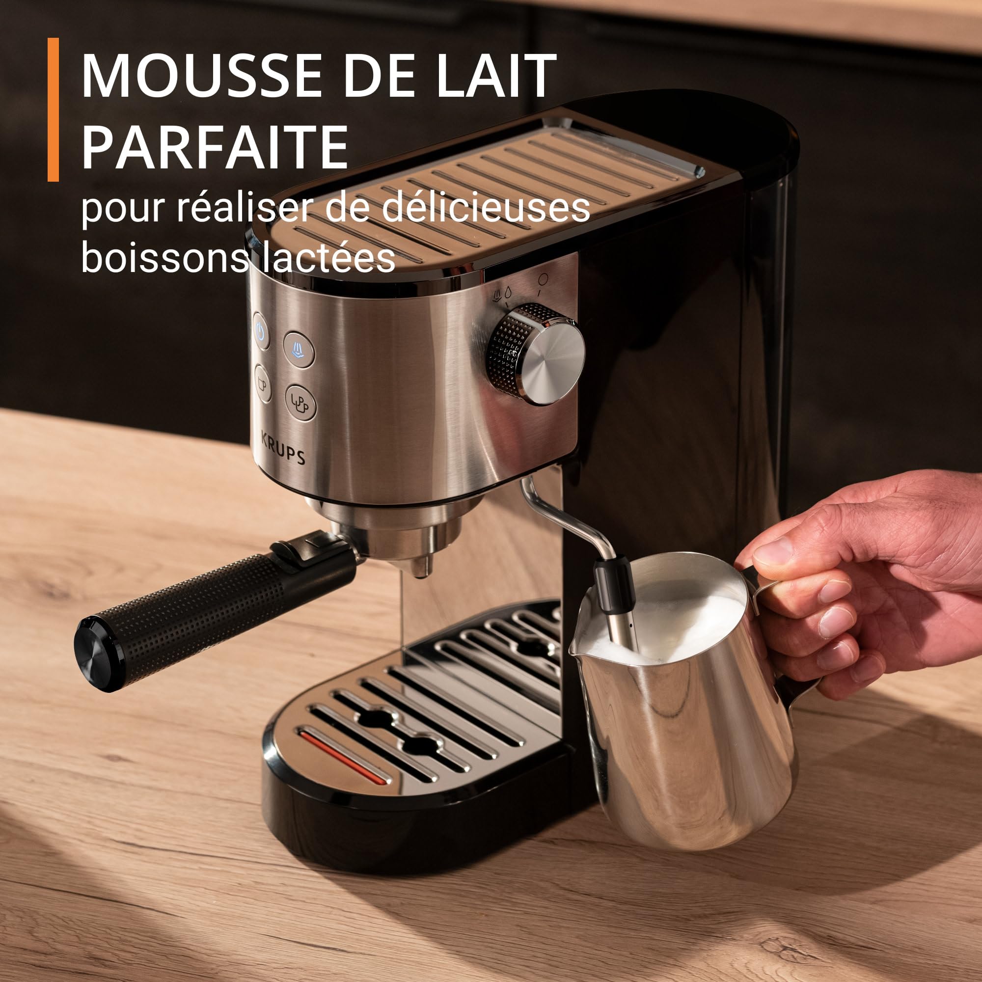 Machine expresso manuelle, design compact, espresso et cappuccino, Silver | Elevira