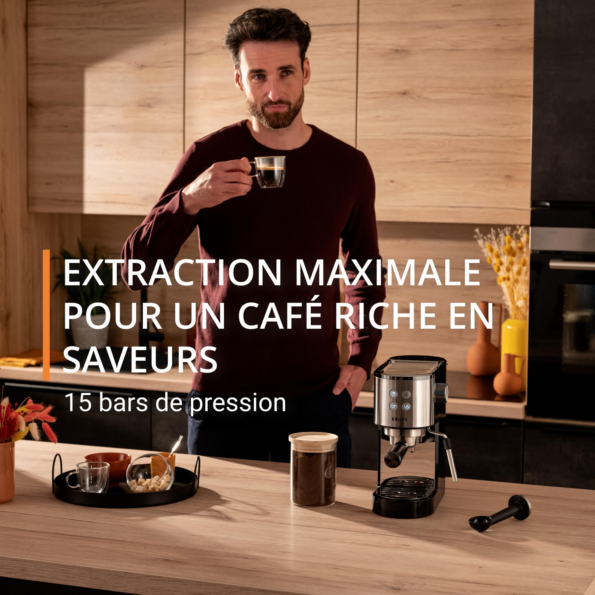 Machine expresso manuelle, design compact, espresso et cappuccino, Silver | Elevira
