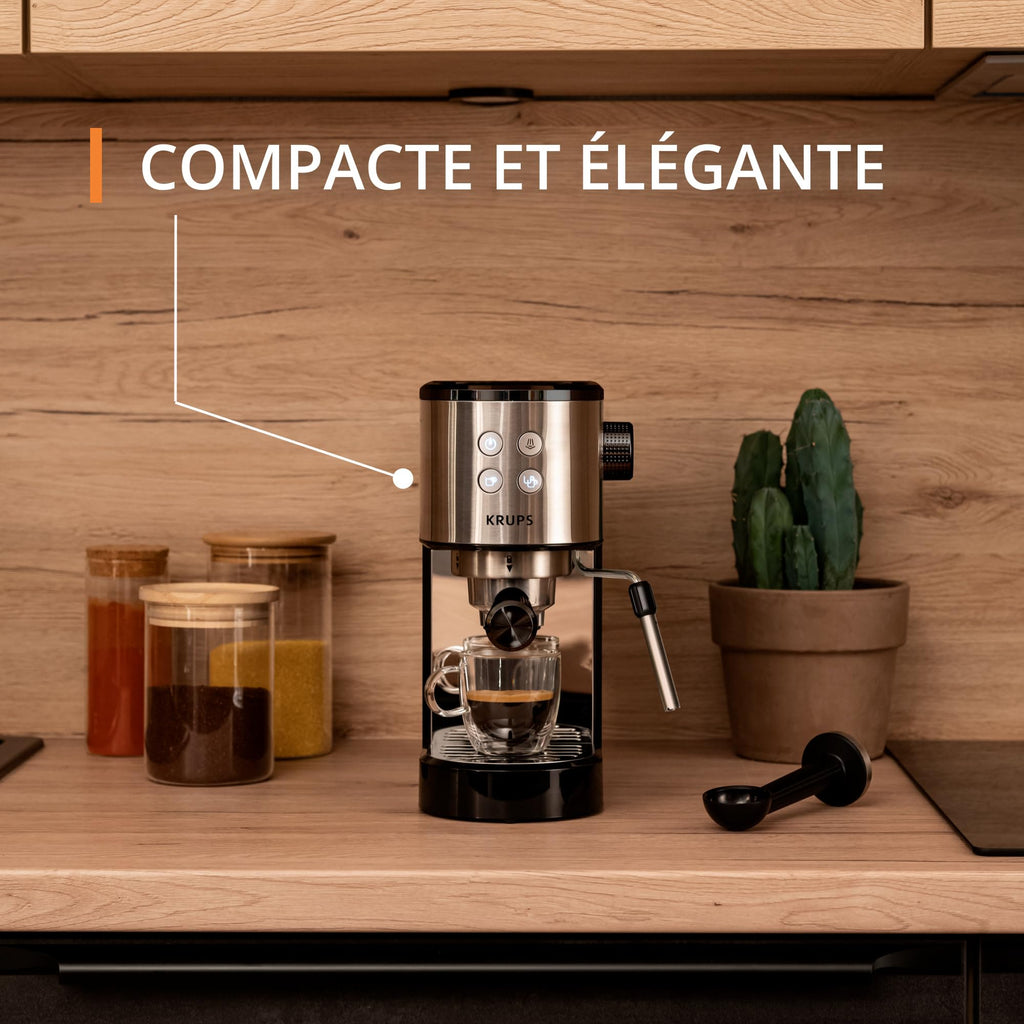 Machine expresso manuelle, design compact, espresso et cappuccino, Silver | Elevira
